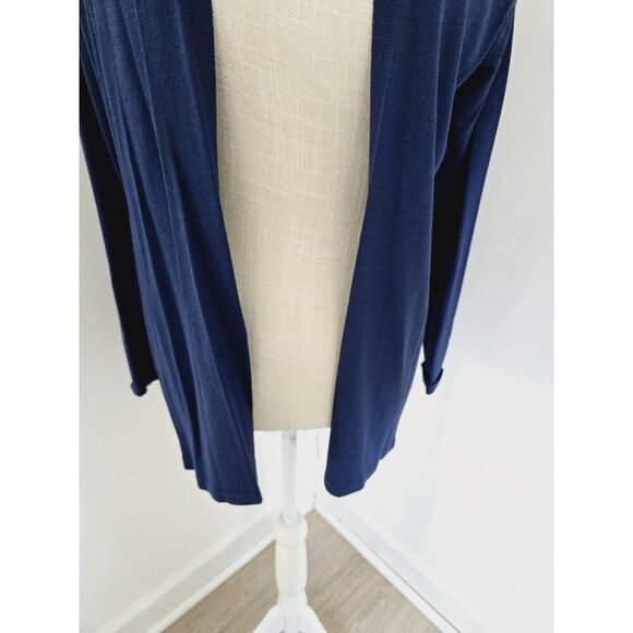 Eileen Fisher Viscose Jersey Navy Blue Knit Open Front Cardigan Sweater XS New - Picture 5 of 11